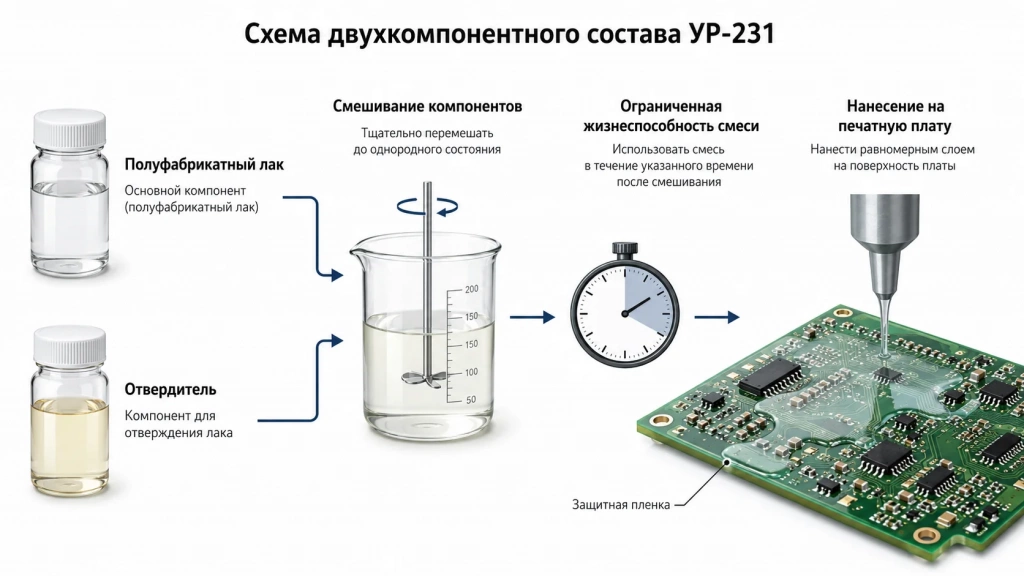 Схема двухкомпонентного состава лака УР-231